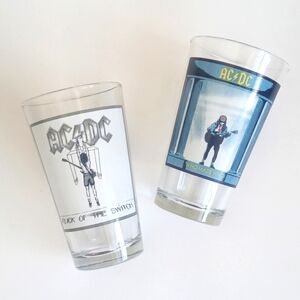 Vintage AC/DC Rock Band Pint Size Tumbler Drinking Glasses Collector's Set of 2